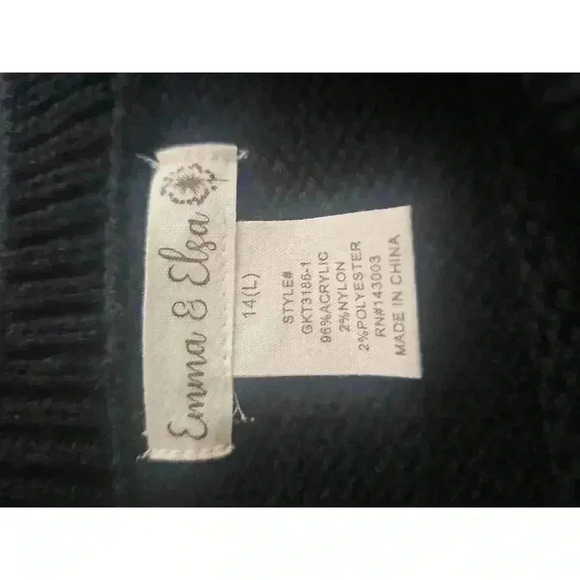 Emma & Elsa Black White Silver Star Sweater Fuzzy Size Large 14 - Picture 4 of 5